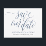 Wedding Typography Save-the-Date- Dusty Blue Announcement Postcard<br><div class="desc">Announce your upcoming wedding in style with this luxe dusty blue / blue-gray wedding save-the-date postcard! You can change the color of the design by changing your background color. **HOW TO CHANGE THE DESIGN COLOR** 1) Click the "Personalize" Button. 2) Click the "ClICK TO CUSTOMIZE FURTHER" link at the bottom....</div>