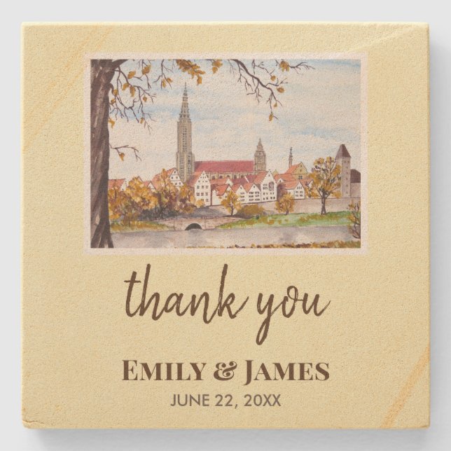 Wedding Ulm Minster Germany Farida Greenfield Stone Coaster (Front)