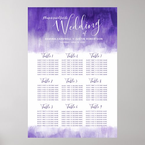Wedding ultra violet purple abstract table plan poster