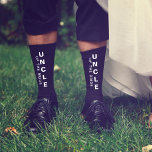 Wedding Uncle Of The Bride Personalized Black Socks<br><div class="desc">Dress the men of your wedding party with coordinating personalized black socks. "Uncle Of The Bride" is written down the front of the socks in bold white typography. Personalize with your first names and wedding date in simple white typography.</div>