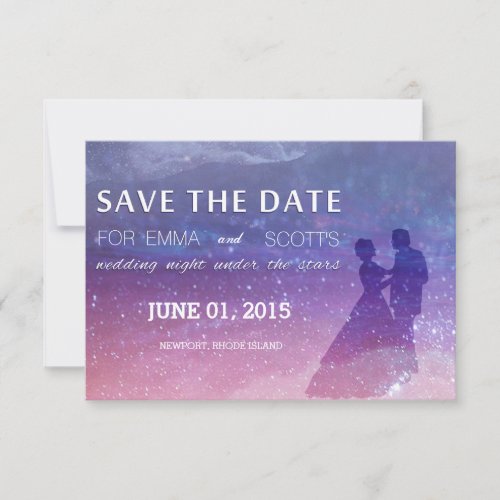Wedding under the stars save the date couple dance