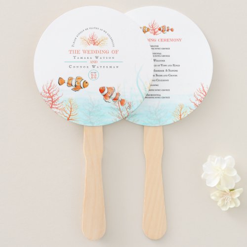 Wedding underwater art coral and fish watercolor hand fan