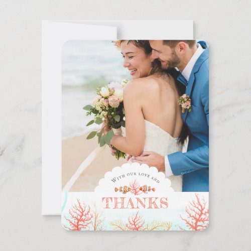 Wedding underwater art coral and fish watercolor thank you card