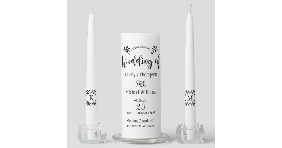 Wedding Unity Candle Set Black Script
