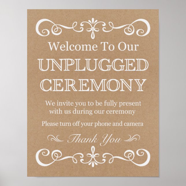 Wedding Unplugged Ceremony Rustic Wedding Sign (Front)
