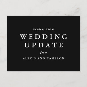 Wedding update change the date black and white postcard