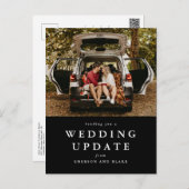 Wedding update change the date black photo postcard (Front/Back)