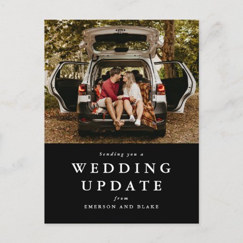 Wedding update change the date black photo postcard