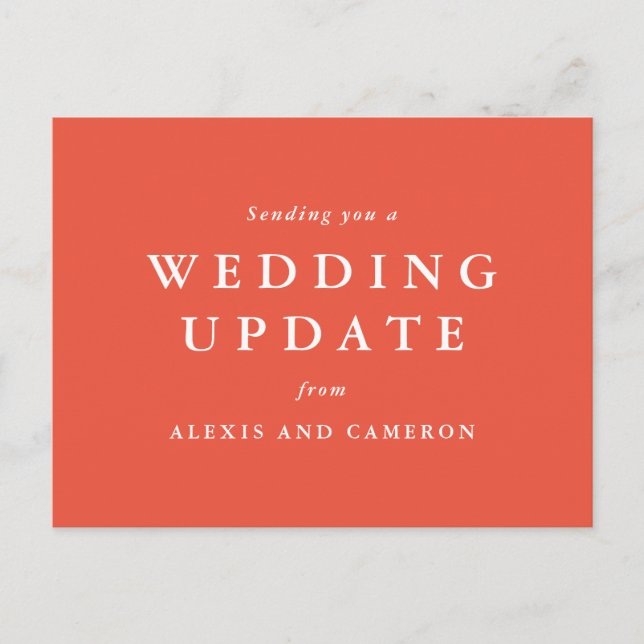 Wedding update change the date coral postcard (Front)