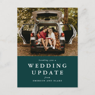 Wedding update change the date green photo postcard