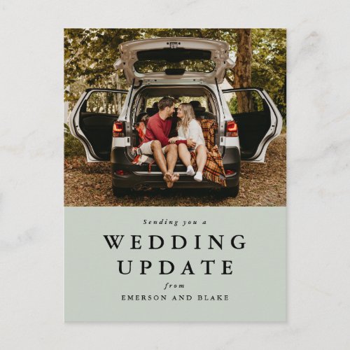 Wedding update change the date sage green photo postcard