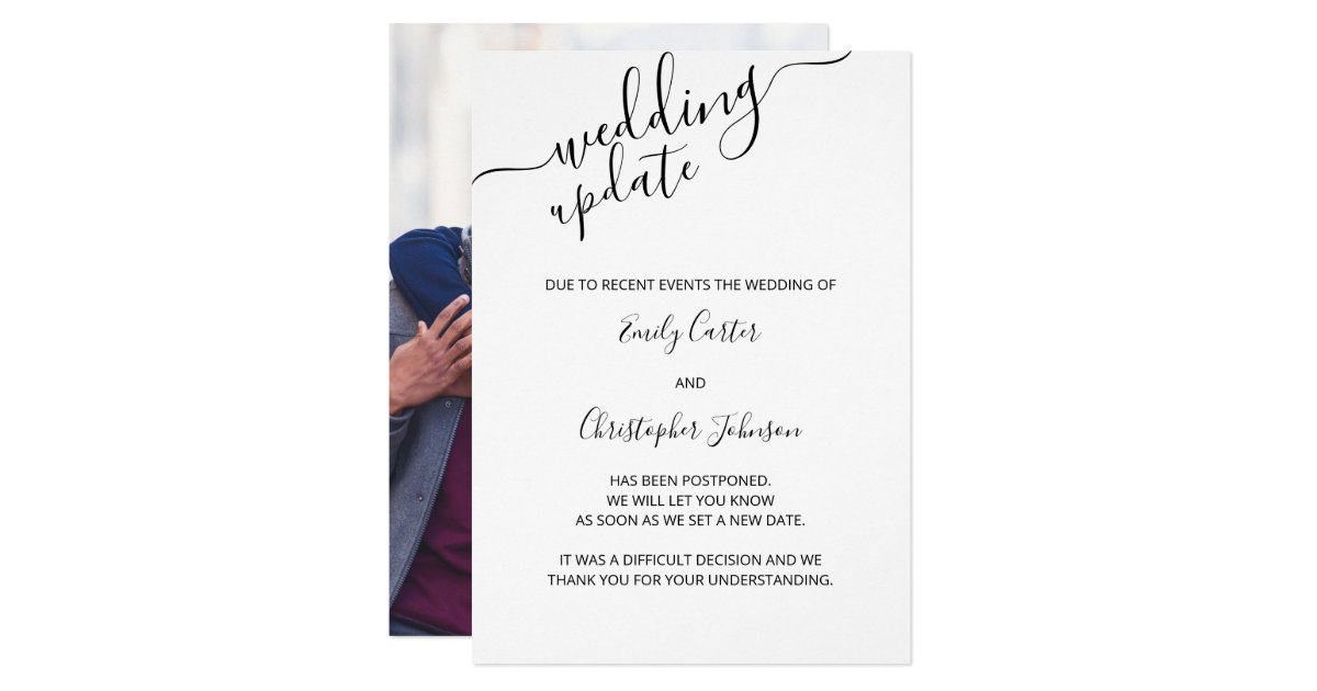 Wedding Update Custom Photo Elegant Postponement Invitation