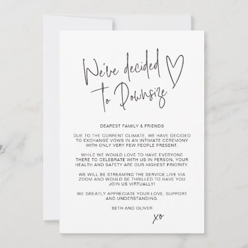 Wedding Update Downsized Smaller Script Font Announcement