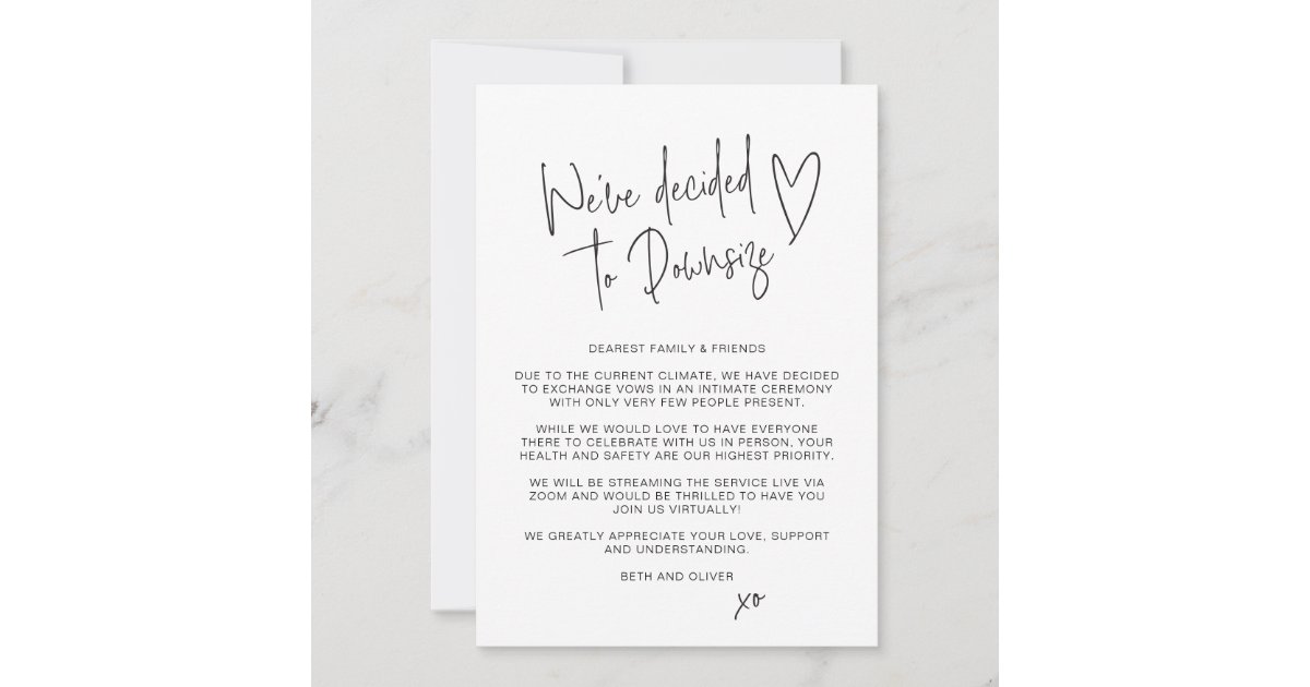 Wedding Update Downsized Smaller Script Font Announcement Zazzle