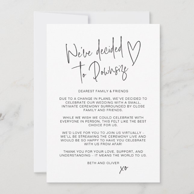 Wedding Update Downsized Smaller Script Font Announcement (Front)