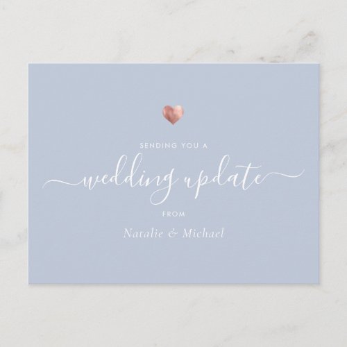 Wedding Update Elegant Script Blue Rose Gold Postcard