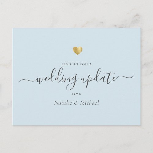 Wedding Update Elegant Script Gold Light Blue Postcard