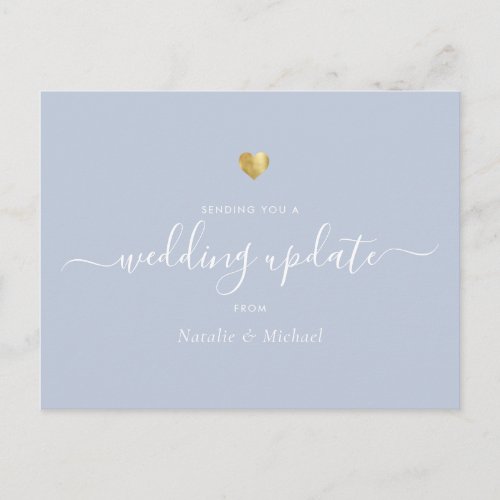 Wedding Update Elegant Script Gold Light Dust Blue Postcard