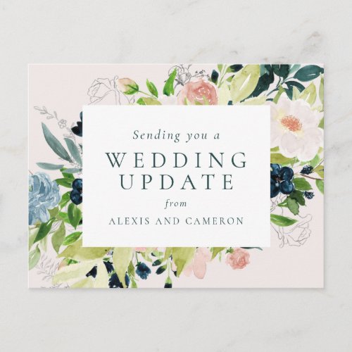 Wedding update navy blush floral postcard