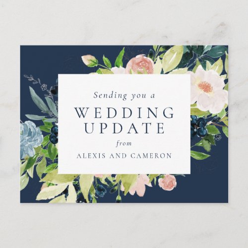 Wedding update navy floral postcard