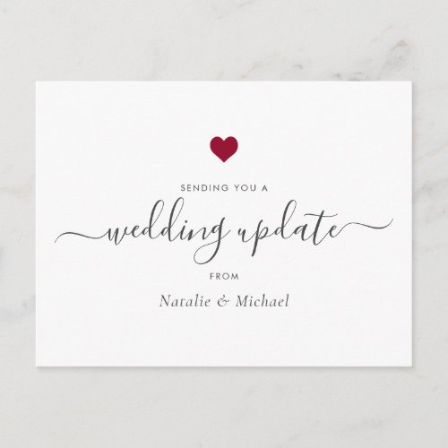 Wedding Update Postponed Elegant Script Red Heart Postcard