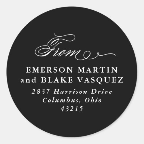 Wedding update return address black and white classic round sticker