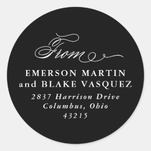 Wedding update return address black and white classic round sticker