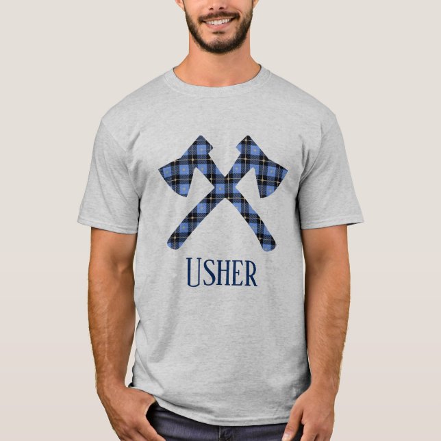 Wedding Usher double cross ax plaid T-Shirt (Front)