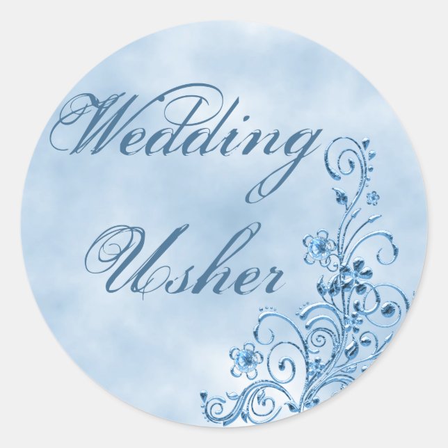 Wedding Usher Envelope Seals: Sky Blue Elegance Classic Round Sticker (Front)