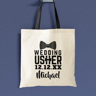 Wedding Usher Gift Black Bow Tie Name Tote Bag