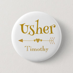 Wedding Usher Gold and White Button