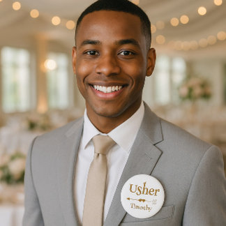 Wedding Usher Gold and White Button