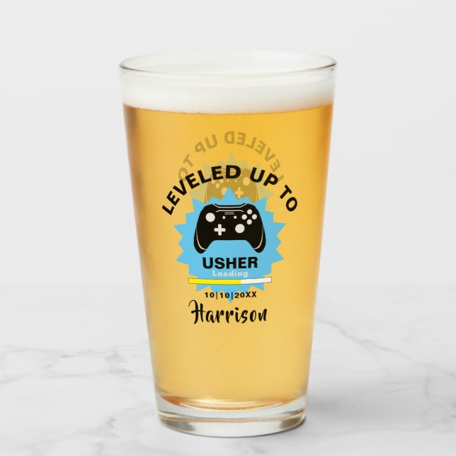 Wedding Usher Leveled Up Gamer Fun Glass (Front Filled)