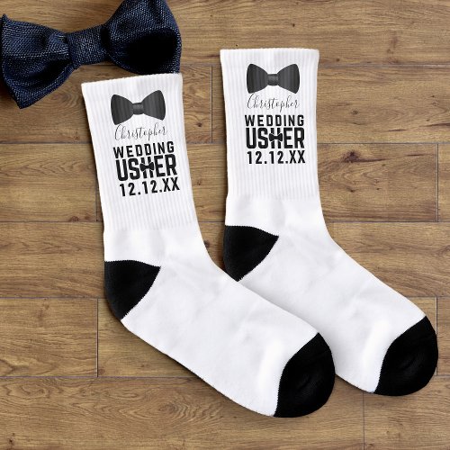 Wedding Usher Name Bridal Party White Socks