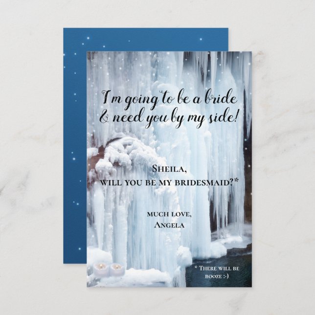 Wedding Veil Frozen Waterfall Bridesmaid Card (Front/Back)