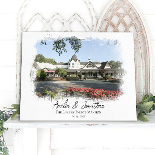 Wedding Venue Photo Watercolor Bride Groom Couple  Canvas Print