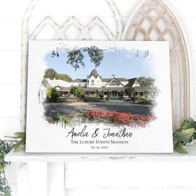 Wedding Venue Photo Watercolor Bride Groom Couple  Canvas Print (Creator Uploaded)