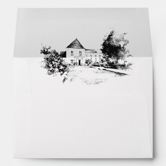 Wedding Venue Sketch Custom Drawing Wedding Envelope (Back (Bottom))