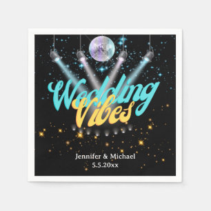 wedding vibes retro disco lights black sparkle napkins