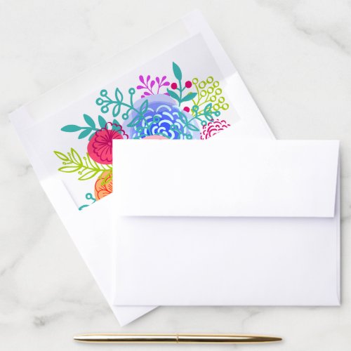 Wedding Vibrant Color Floral Sketch Casual Bouquet Envelope Liner