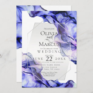WEDDING Vibrant Navy Indigo Abstract Ink Invitation