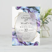 WEDDING | Vibrant Teal Indigo Abstract Ink Invitation (Standing Front)