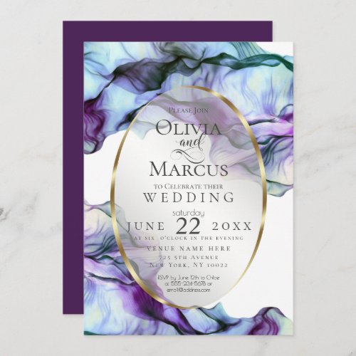 WEDDING  Vibrant Teal Plum Abstract Ink Invitation