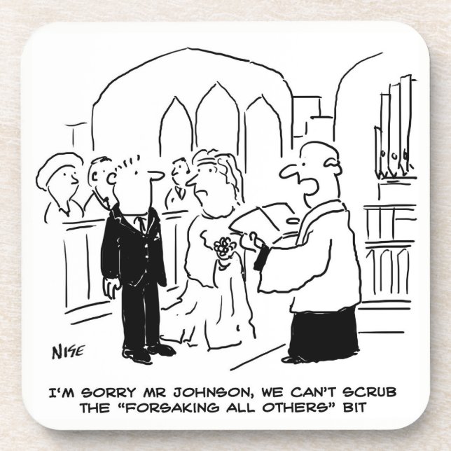 Wedding. Vicar and Bridegroom Joke Beverage Coaster (Front)