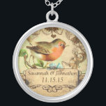 Wedding Vintage Bird Coral & Aqua Necklace<br><div class="desc">Keepsake Necklaces Choose either Silver Plated Gold Finish or Sterling Silver Unique Personalized Custom !st Christmas Gift Wedding Keepsake Wedding Party Necklaces - to change background color - click customize - click edit - choose last tool in drop down menu and choose from one of the colors shown or enter...</div>