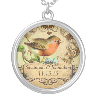 Wedding Vintage Bird Coral & Aqua Necklace