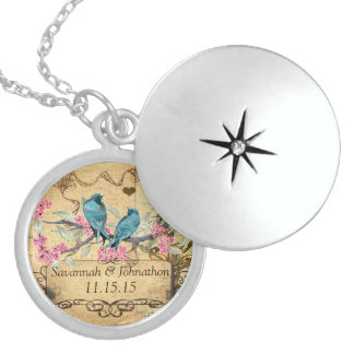 Wedding Vintage Birds Aqua Anniversary Necklace