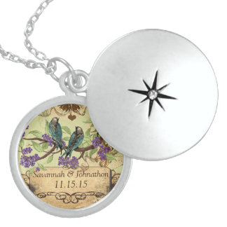 Wedding Vintage Birds Purple Blooms Necklace