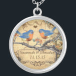 Wedding Vintage Bluebirds Anniversary Necklace<br><div class="desc">Keepsake Necklaces Choose either Silver Plated Gold Finish or Sterling Silver Unique Personalized Custom !st Christmas Gift Wedding Keepsake Wedding Party Necklaces - to change background color - click customize - click edit - choose last tool in drop down menu and choose from one of the colors shown or enter...</div>
