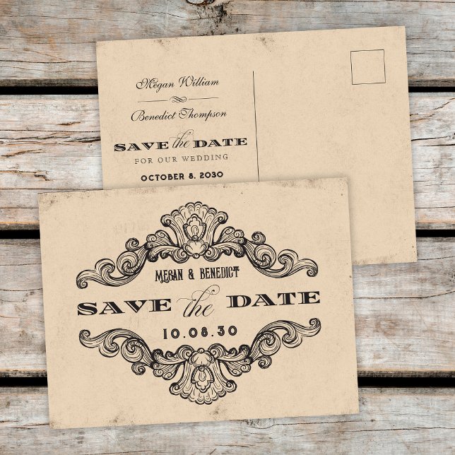 Wedding Vintage calligraphy gothic save the date Postcard (Creator Uploaded)
